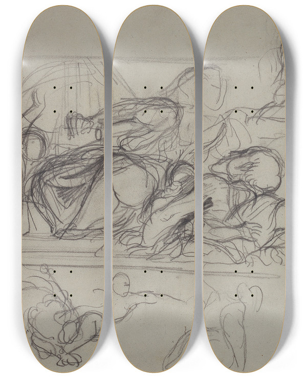 Triptych art skateboard deck of Eugne Delacroix Studie Fr Eine Dekorationsmalerei Im Palais Bourbon by Eugene Delacroix (1798-1863)