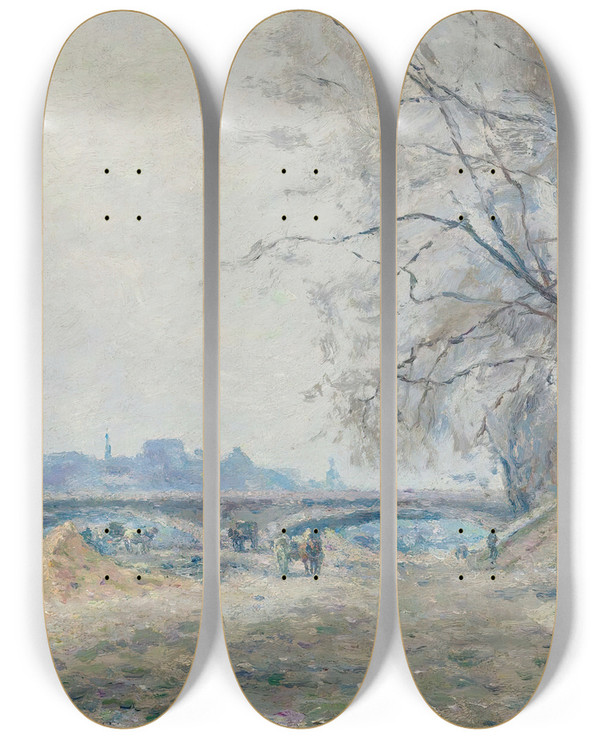 Triptych art skateboard deck of Maximilien Luce Le Pont De Solfrino by Maximilien Luce (1858-1941)