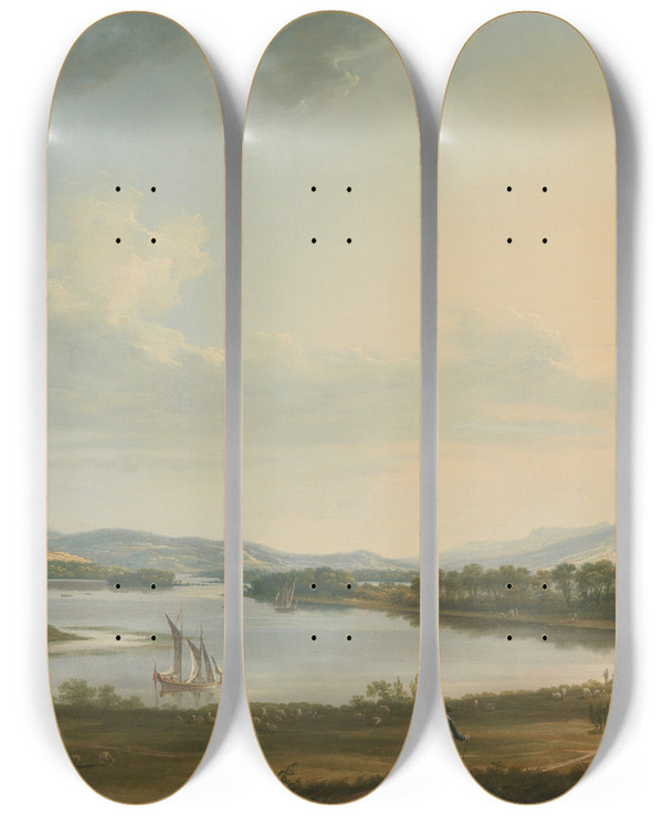 Triptych art skateboard deck of Thomas Roberts Knock Ninney And Lough Erne From Bellisle County Fermanagh Ireland by Thomas Roberts (1685-1714)