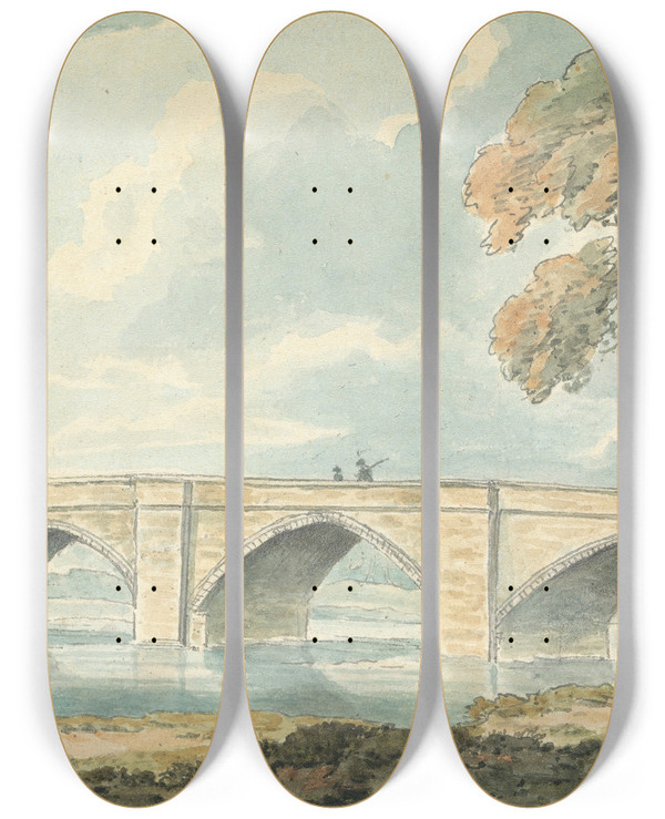 Triptych art skateboard deck of Thomas Bradshaw Catterick Bridge by Thomas Bradshaw (1767)