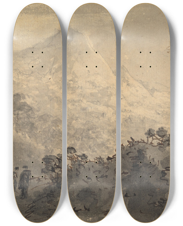Triptych art skateboard deck of William Gilpin Snowdon by William Gilpin (1724-1804)