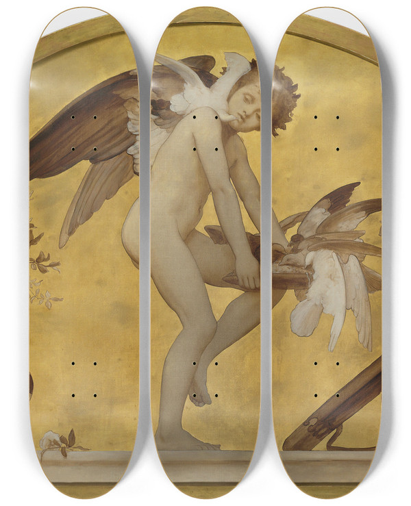 Triptych art skateboard deck of Frederic Leighton Cupid And Doves by Frederic Leighton (1830-1896)