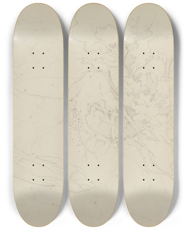 Triptych art skateboard deck of August Lucas Hollow Path Near Olevano by August Lucas (1803-1863)