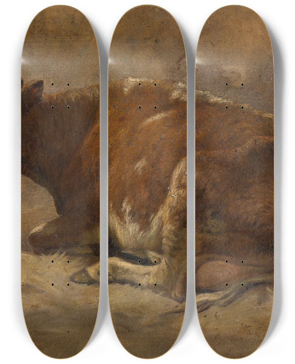 Triptych art skateboard deck of Andre Plumot Cow_1 by Andre Plumot (1829-1906)