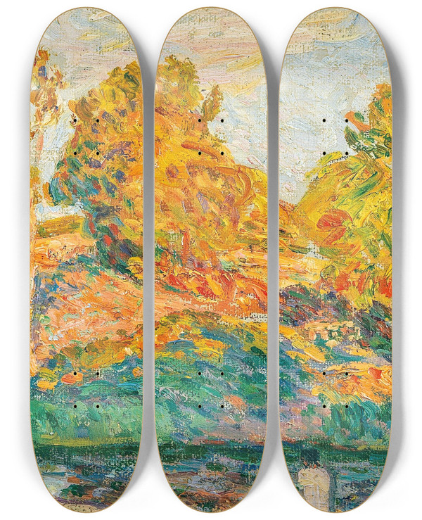 Triptych art skateboard deck of Henri Lebasque Au Bord De La Rivire by Henri Lebasque (1865-1937)
