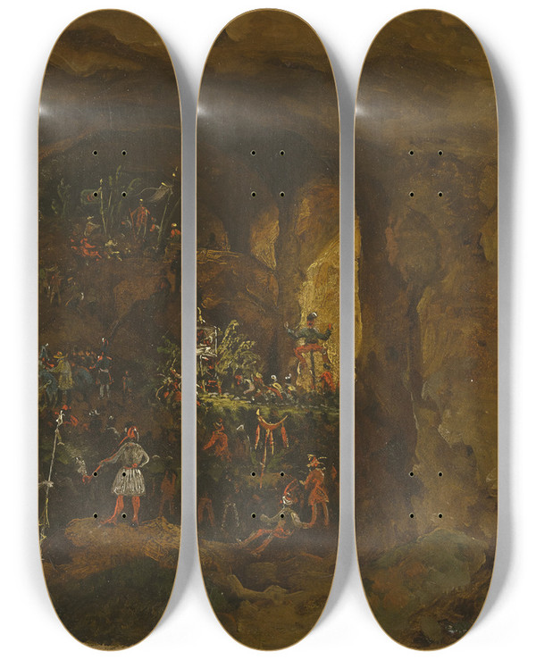 Triptych art skateboard deck of Carl Morgenstern Artists Festival In Cervara by Carl Morgenstern (1811-1893)