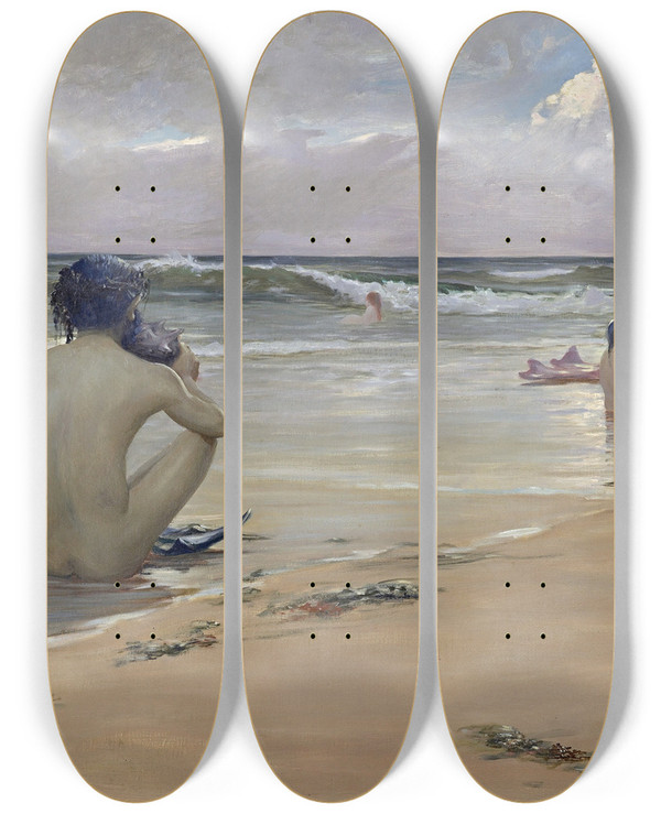 Triptych art skateboard deck of Rupert Bunny Sea Idyll by Rupert Bunny (1864-1947)
