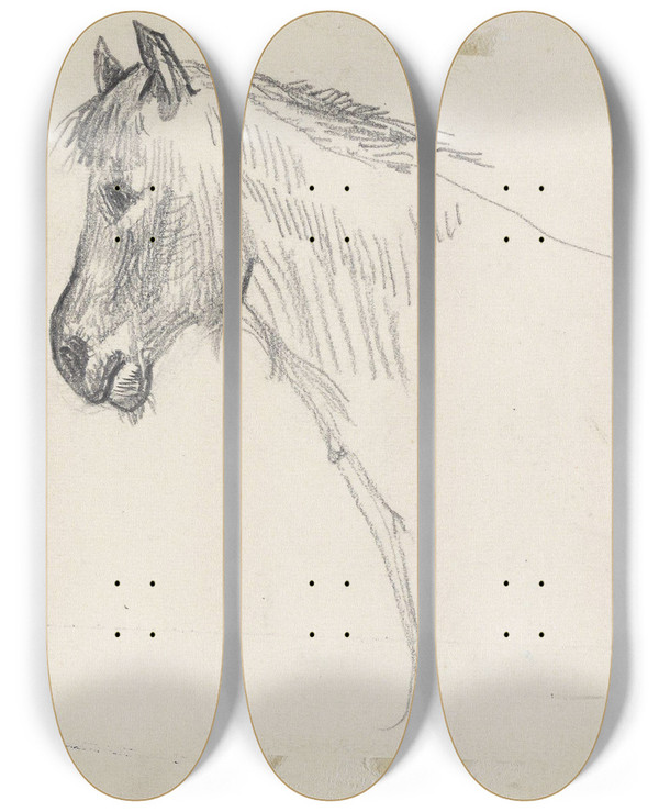 Triptych art skateboard deck of Christian Krohg Hestehode by Christian Krohg (1852-1925)