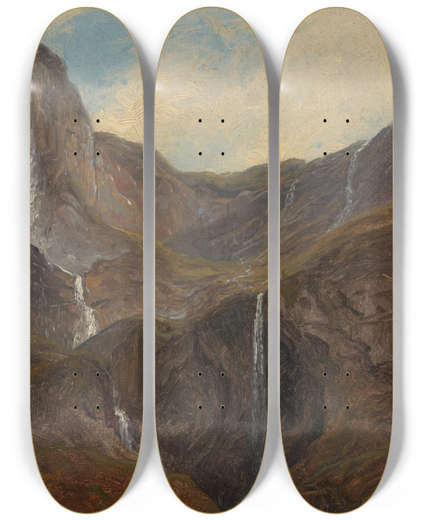 Triptych art skateboard deck of Thomas Fearnley Gudvangen by Thomas Fearnley (1802-1842)
