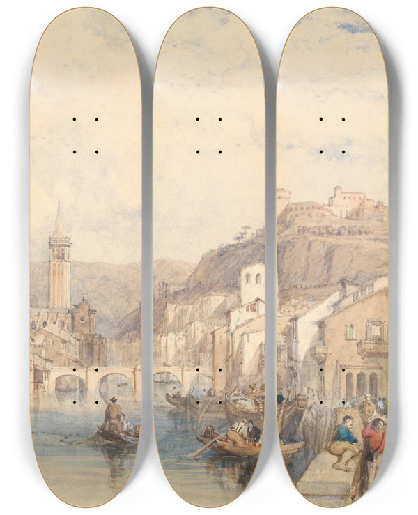 Triptych art skateboard deck of Clarkson Stanfield Verona by Clarkson Stanfield (1793-1867)