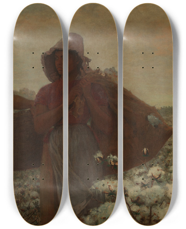 Triptych art skateboard deck of Winslow Homer The Cotton Pickers by Winslow Homer (1836-1910)