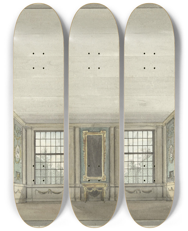 Triptych art skateboard deck of Pieter Barbiers Ontwerp Voor Een Toneeldecor Van Een Interieur by Pieter Barbiers (18-)