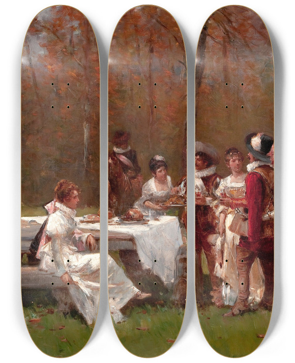 Triptych art skateboard deck of Adrien Moreau The Gathering by Adrien Moreau (1843-1906)