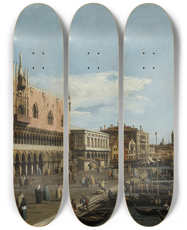 Triptych art skateboard deck of Canaletto Venice The Riva Degli Schiavoni by Canaletto (1697-1768)