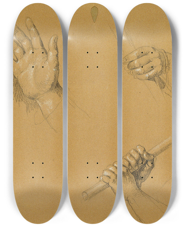 Triptych art skateboard deck of Johann Peter Krafft Handstudien Zur Szene Aus Dem Tiroler Freiheitskampf by Johann Peter Krafft (1780-1856)