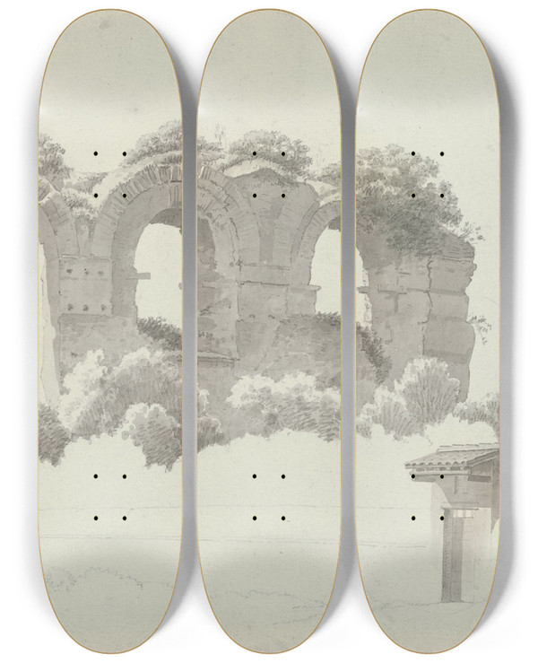 Triptych art skateboard deck of Josephus Augustus Knip A Part Of An Aqueduct In Rome by Josephus Augustus Knip (1777-1847)