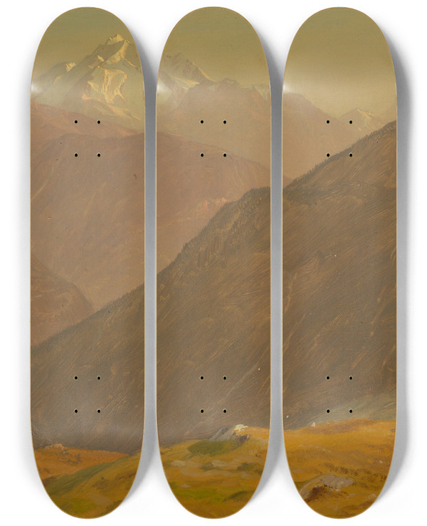 Triptych art skateboard deck of Frederic Edwin Church The Goell Near Berchtesgeden by Frederic Edwin Church (1826-1900)