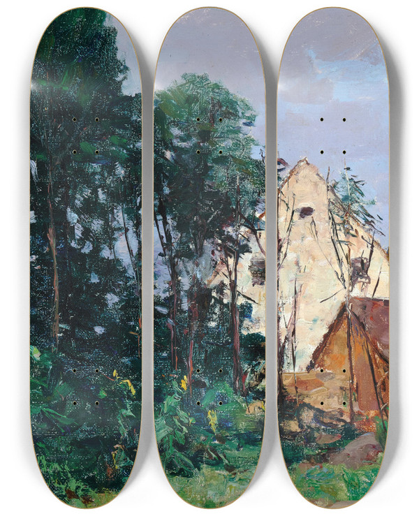 Triptych art skateboard deck of Alfred Zoff Abendstimmung by Alfred Zoff (1852-1927)