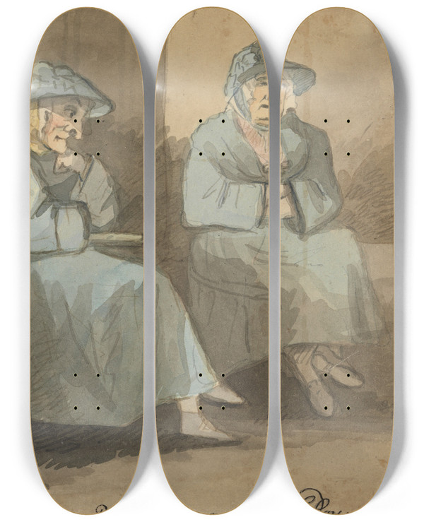 Triptych art skateboard deck of John Nixon Martha Gunn Bather At Brighton by John Nixon (1760-1818)
