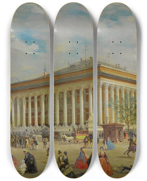 Triptych art skateboard deck of Giuseppe Canella La Bourse by Giuseppe Canella (1788-1847)