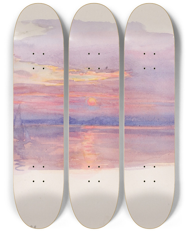 Triptych art skateboard deck of George Elbert Burr Sunset Caernarvon North Wales by George Elbert Burr (1859-1939)