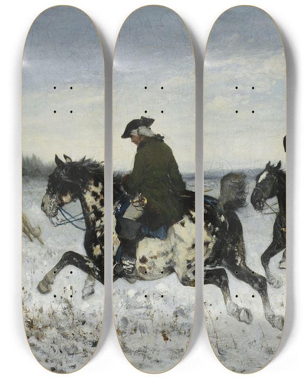 Triptych art skateboard deck of Jan Chemiski Hunting With Greyhounds by Jan Chelminski (1851-1925)