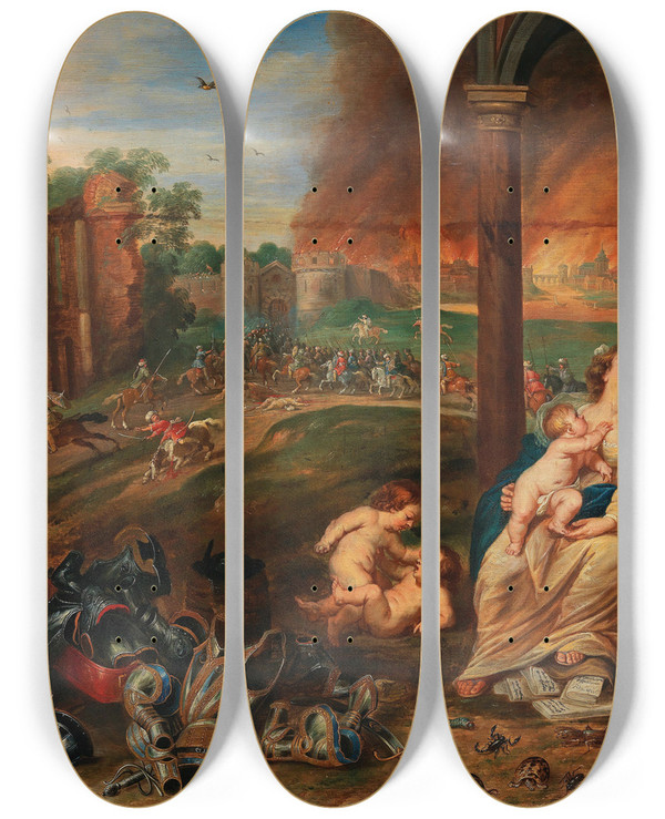 Triptych art skateboard deck of Frans Wouters Allegory Of Touch by Frans Wouters (1612-1659)