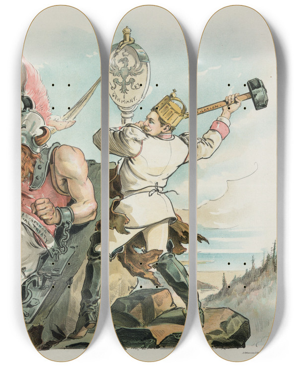 Triptych art skateboard deck of Udo Keppler Chained by Udo Keppler (1872-1956)
