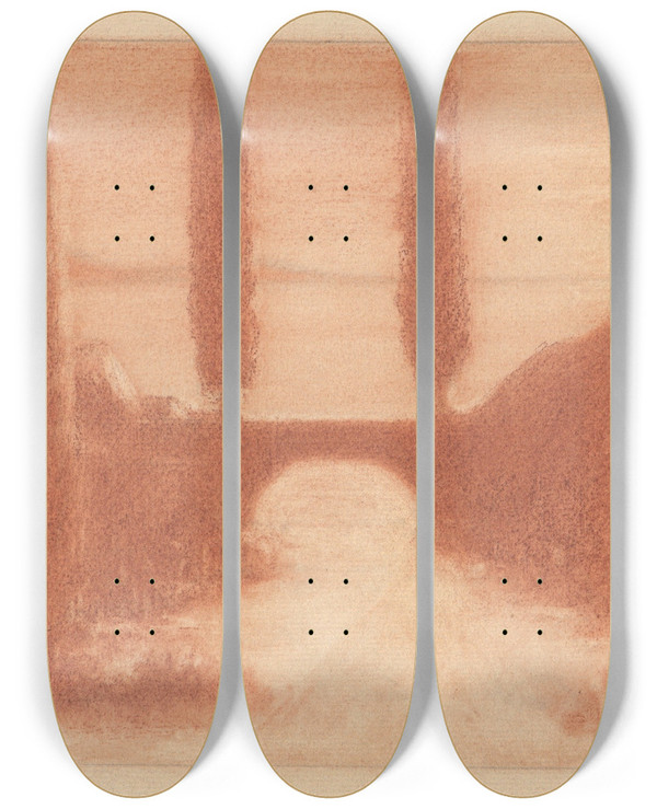 Triptych art skateboard deck of Herbert Crowley Landscape With Bridge And Cypress Trees by Herbert Crowley (1873-1937)