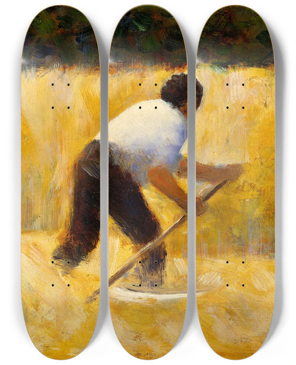 Triptych art skateboard deck of Georges Seurat The Mower by Georges Seurat (1859-1891)