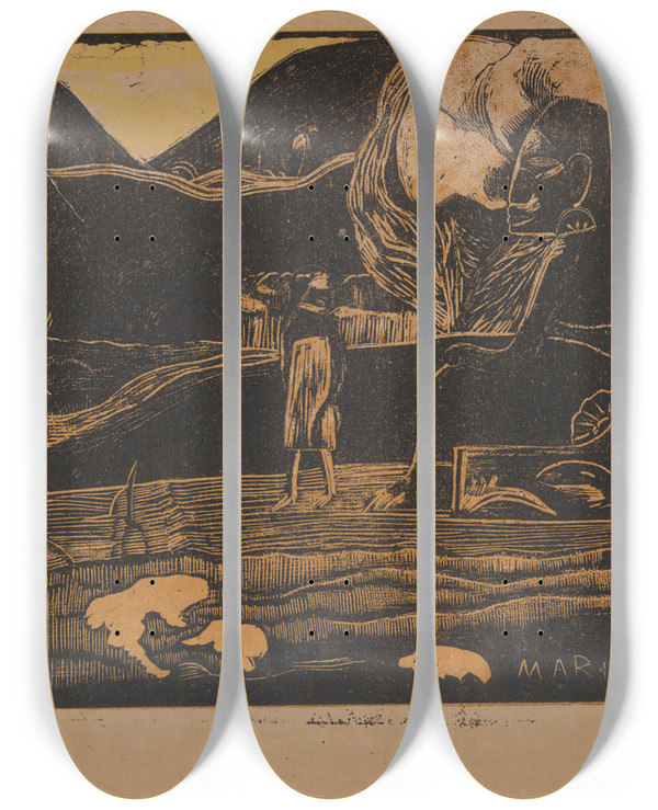 Triptych art skateboard deck of Paul Gauguin Maruru by Paul Gauguin (1848-1903)