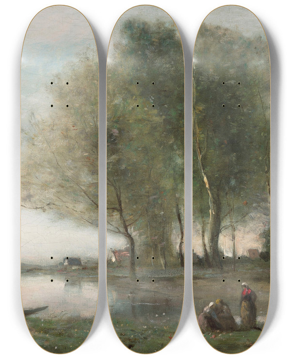 Triptych art skateboard deck of Jeanbaptistecamille Corot Arleuxdunord by Jean-Baptiste-Camille Corot (1796-1875)
