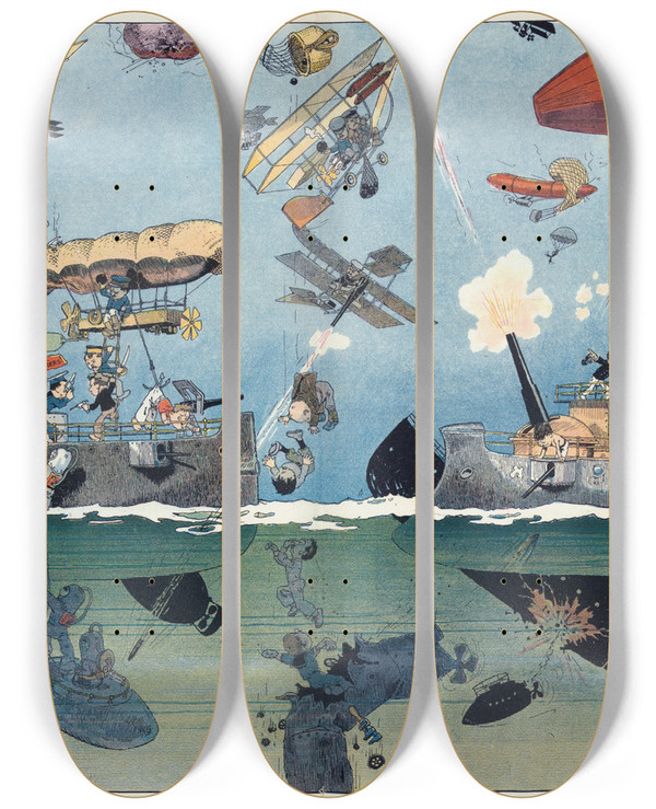 Triptych art skateboard deck of Will Crawford Surely The World Is Growing Better by Will Crawford (1869-1944)