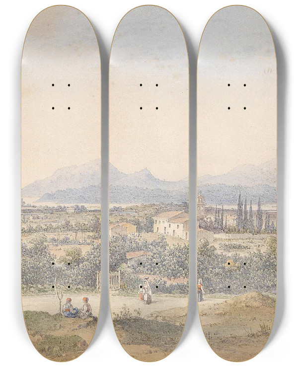 Triptych art skateboard deck of Anton Schranz Landschaft In Malta by Anton Schranz (1769-1839)