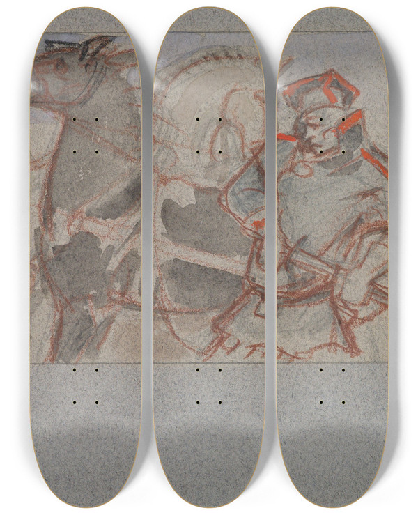 Triptych art skateboard deck of Akseli Gallenkallela The Great Kalevala Poem Iii Sketch_1 by Akseli Gallen Kallela (1865-1931)