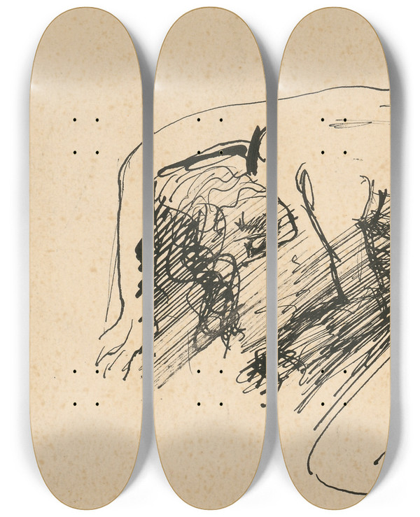 Triptych art skateboard deck of Cyprin Majernk Nude_1 by Cyprian Majernik (1909-1945)