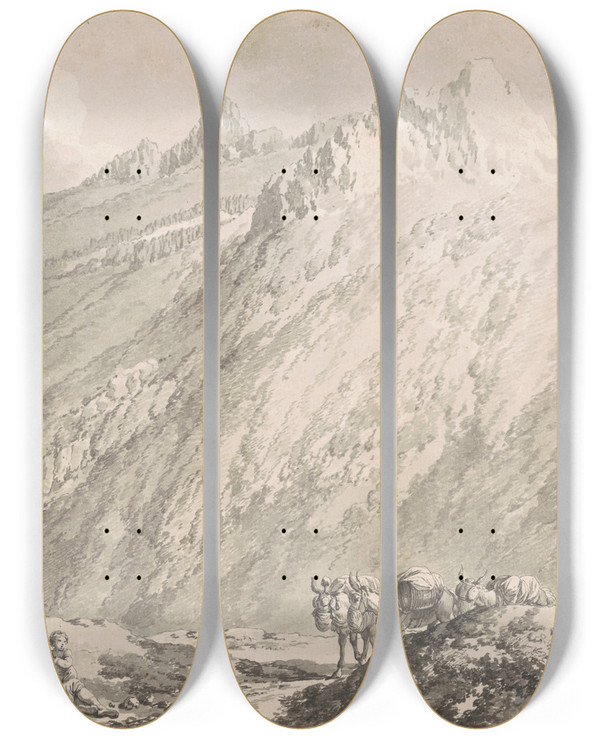 Triptych art skateboard deck of Jeanjacquesfranois Le Barbier The Grimsel Pass by Jean-Jacques-Franois Le Barbier (1738-1826)