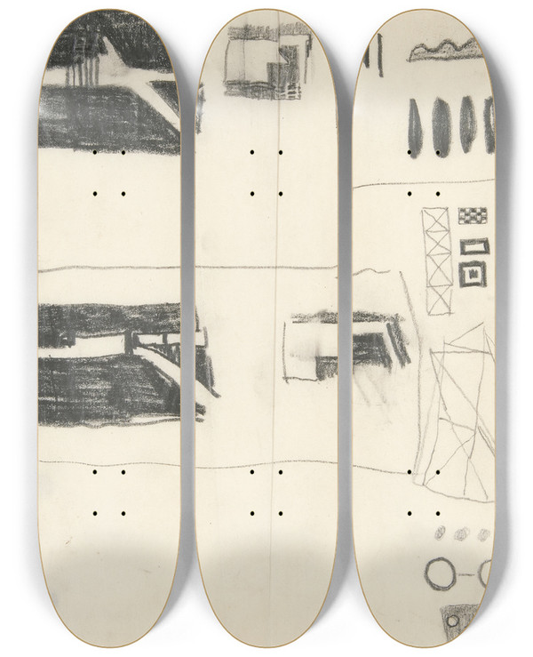 Triptych art skateboard deck of Viking Eggeling Original Drawings 17 by Viking Eggeling (1880-1925)