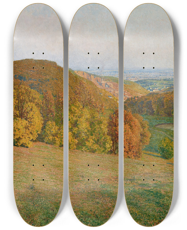 Triptych art skateboard deck of Maximilian Suppantschitsch Wien Vom Kobenzl Aus by Maximilian Suppantschitsch (1865-1953)