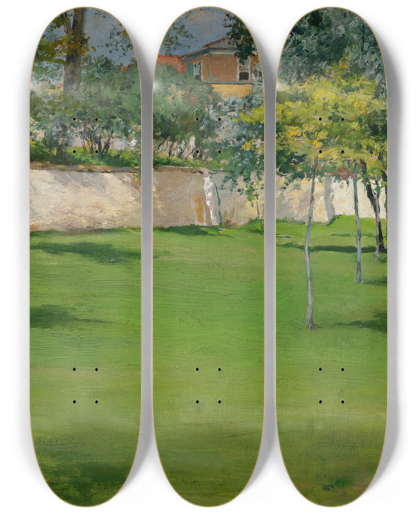 Triptych art skateboard deck of William Merritt Chase Summertime by William Merritt Chase (1849-1916)