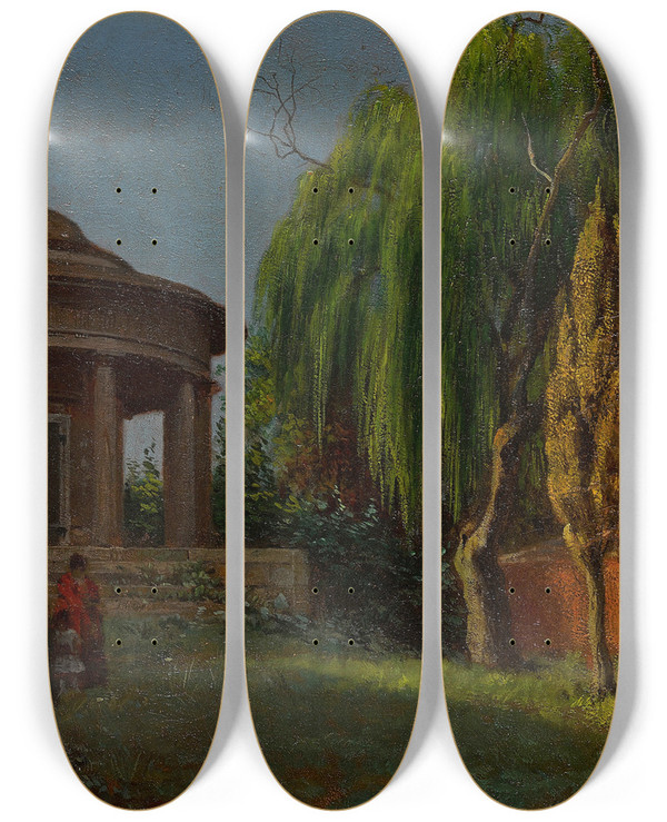 Triptych art skateboard deck of Eastman Johnson Scene Associated With Mount Vernon by Eastman Johnson (1824-1906)