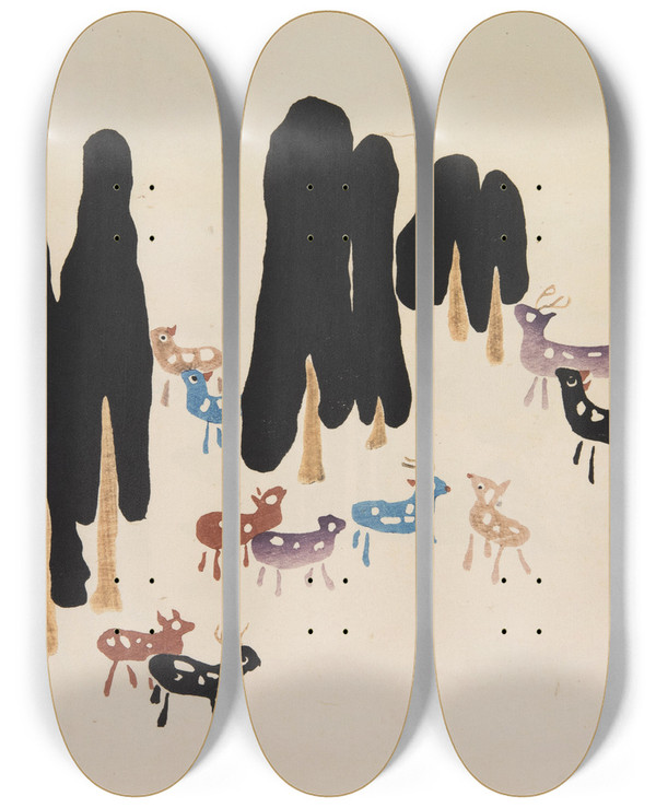Triptych art skateboard deck of Asai Ch Mokugo Zuansh Pl04 by Asai Ch (1856-1907)
