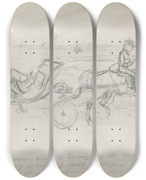 Triptych art skateboard deck of John Leech A Jockeycart by John Leech (1817-1864)