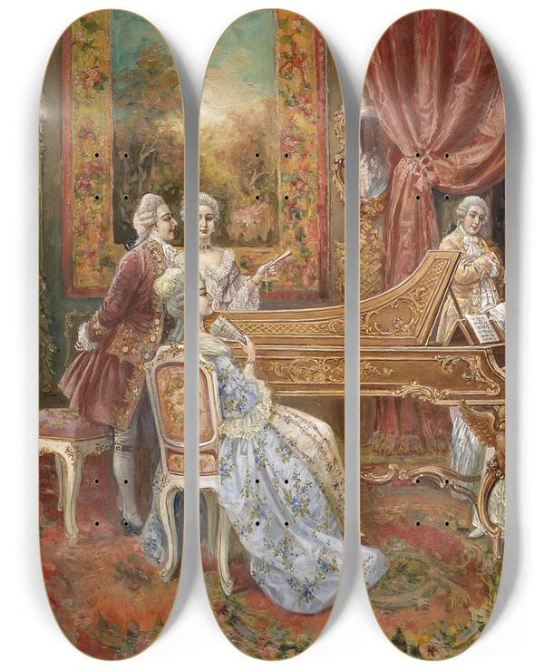 Triptych art skateboard deck of Stephan Sedlacek Musikalische Unterhaltung by Stephan Sedlacek (1868-1936)