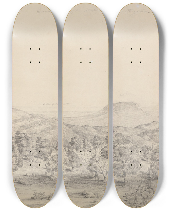Triptych art skateboard deck of John Foster General View Of The Temple Of Apollo Epicurius At Bassai Phigalea by John Foster