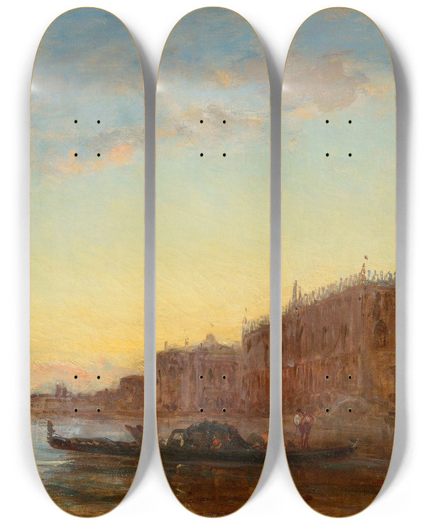 Triptych art skateboard deck of Flix Ziem The Grand Canal In Venice by Felix Ziem (1821-1911)