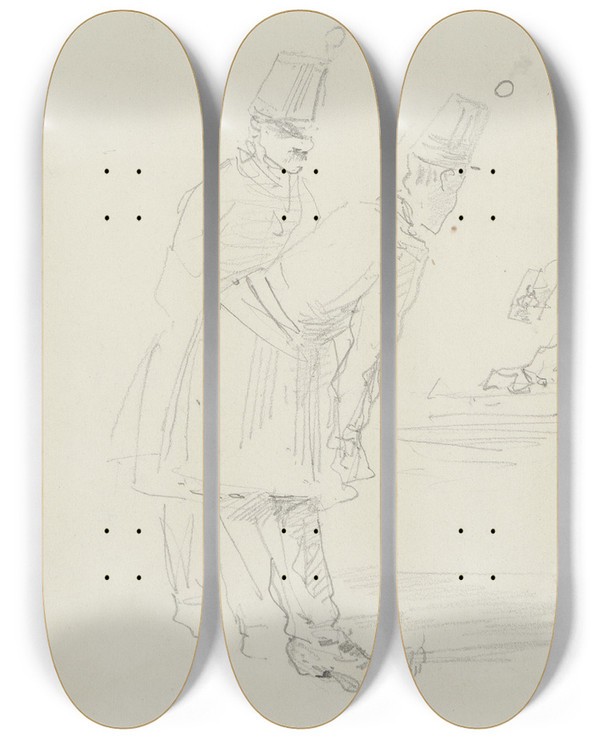 Triptych art skateboard deck of Henri De Toulouselautrec Chez Le Photographe by Henri de Toulouse-Lautrec (1864-1901)