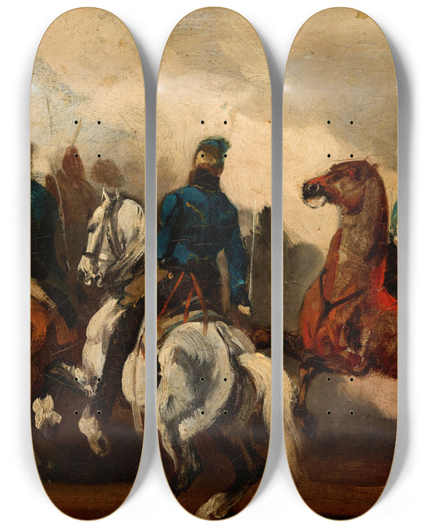 Triptych art skateboard deck of Piotr Michaowski Detachment Of Austrian Hussars by Piotr Michalowski (1800-1855)