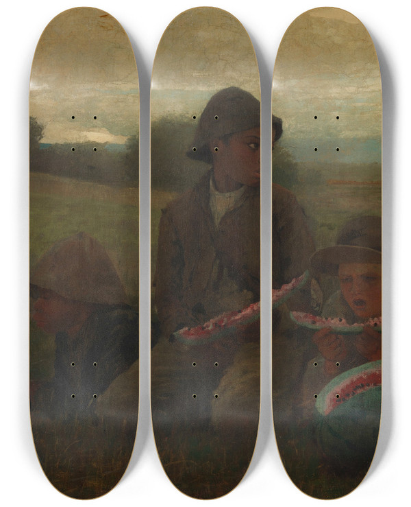 Triptych art skateboard deck of Winslow Homer The Watermelon Boys by Winslow Homer (1836-1910)