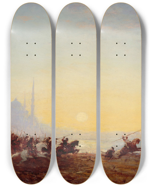 Triptych art skateboard deck of Flix Ziem Fantasia Constantinople by Felix Ziem (1821-1911)
